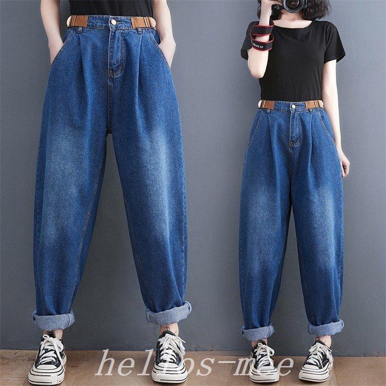 デニムパンツレディースロングパンツボトムスジーパン後腰ゴムベルト調節可能サイズm 2xlラフでリラックスなシルエットお洒落 驚きの価格