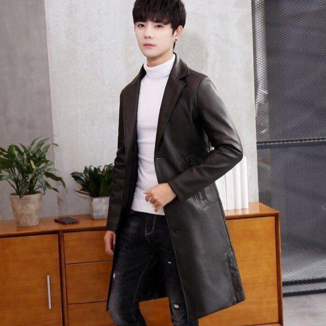 非売品 レザーコートメンズ革ジャンリアルファー襟取り外し可能高級品防風防寒puコート合成皮革ロングコートミドル丈ホワイトワイン Aynaelda Com