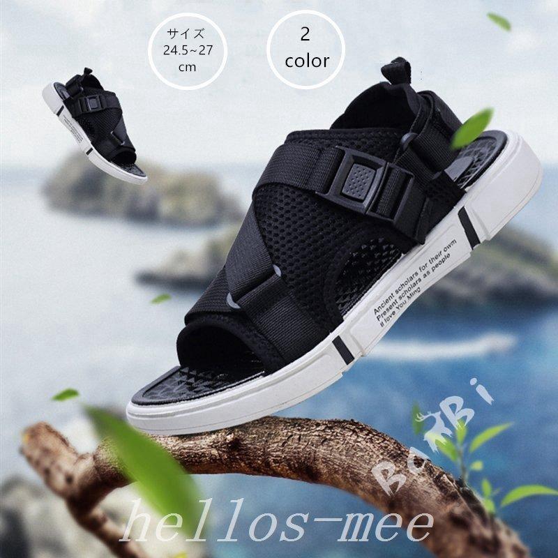 今季ブランド スポーツサンダルメンズオシャレぺたんこサマーサンダル靴厚底スリッパ通気性夏アウトドアコンフォート歩きやすいぺたんこ軽い ストラップ スポーツサンダル 色 黒白 Www We Job Com