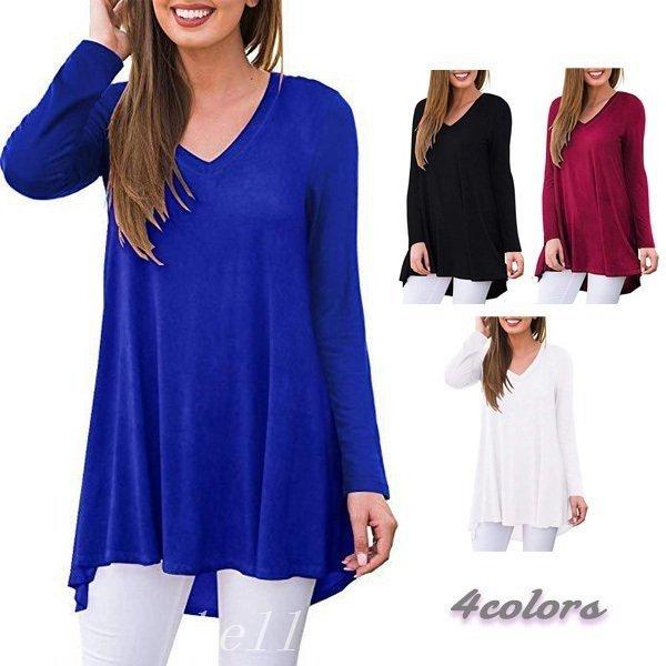 ファッション ナチュラルネイビー チュニックtシャツロンｔｖネックレディースａラインゆったり無地シンプル体型カバーロング丈カットソートップス得トクセール Wrvny5c9ow Www Robertgillow Co Uk