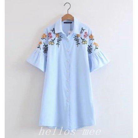 シャツワンピースチュニックレディースシャツワンピ花柄刺繍フリル袖半袖春夏得トクセールオープン記念 ふるさと納税