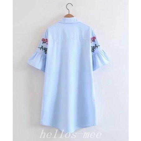 シャツワンピースチュニックレディースシャツワンピ花柄刺繍フリル袖半袖春夏得トクセールオープン記念 ふるさと納税