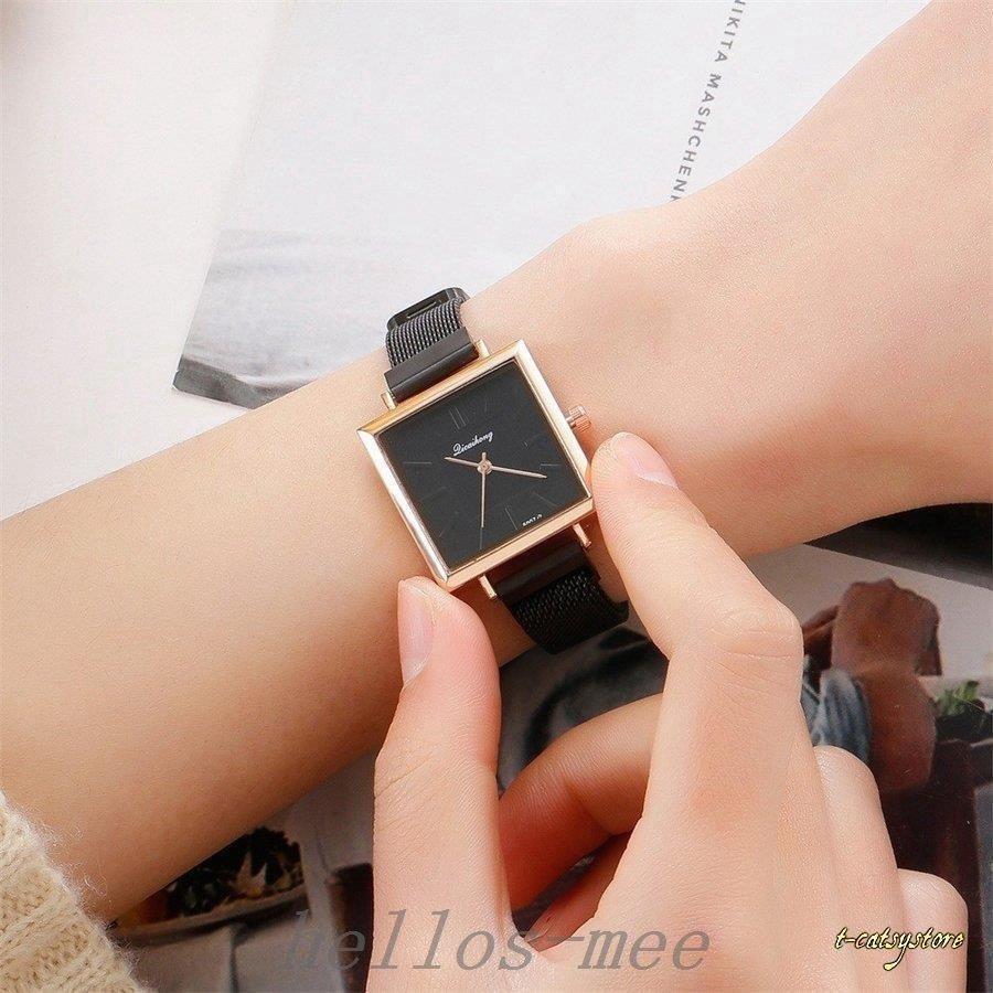 腕時計スクエアウォッチレディース女性おしゃれアナログメタル調シンプルかわいいギフトプレゼントカジュアル女子力アップ四角形 優先配送