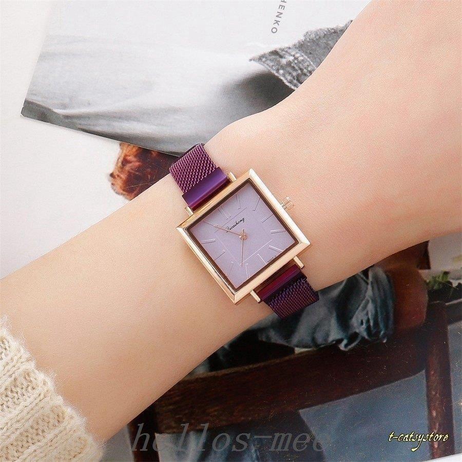 腕時計スクエアウォッチレディース女性おしゃれアナログメタル調シンプルかわいいギフトプレゼントカジュアル女子力アップ四角形 優先配送