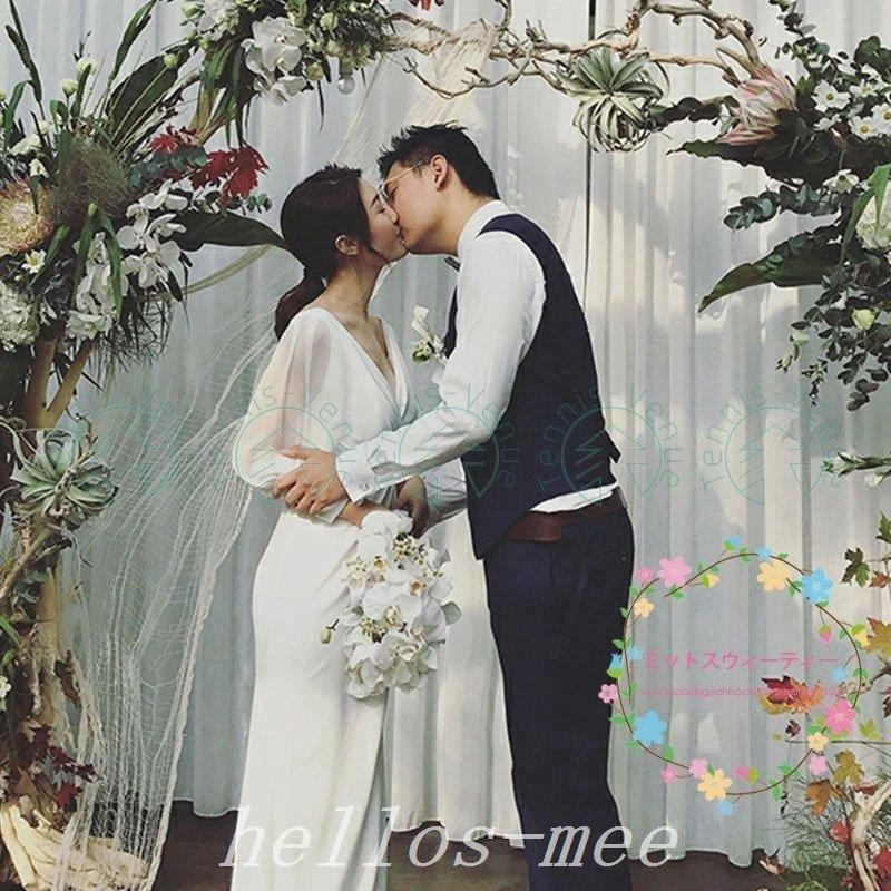 ウェデイングドレスフォトウエディング二次会ドレス花嫁ワンピース旅行海外挙式ビーチフォト前撮り後撮りウェディングドレスビショップスリーブ Shimauma Aライン ウェディングドレス二次会前撮り結婚式披露宴 Hel ウェデイングドレスフォトウエディング二次会