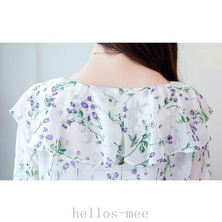 レディースシャツブラウスシャツ夏フリルvネック花柄フレア袖プリーツシフォン大きいサイズ韓国風カジュアルオシャレ通勤着痩せゆったり40代 国内即発送