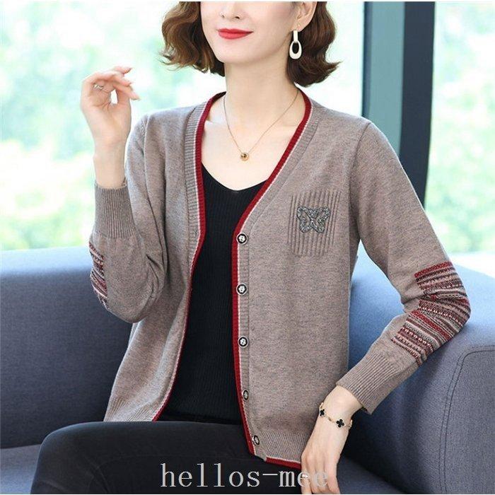 カーディガンレディースニットカーディガン秋冬vネックゆったり大きいサイズニット通勤韓国風ショート丈ゆったり40代50代 Byk4mg5nrd ファッション Construsur Com Mx
