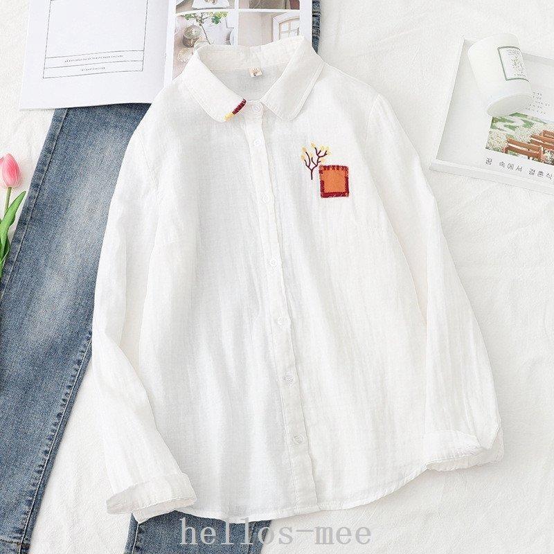 シャツトップスレディースホワイトシャツ白シャツ長袖綿ガーゼシャツガーゼコットン二層ガーゼ無地切替可愛いカットソー秋ベーシック柔らかい 一流の品質