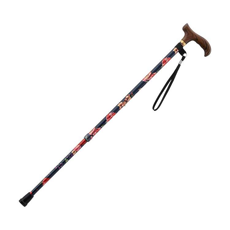 介援隊 スマイルステッキ伸縮タイプ 細身 / CX-07028 黒花柄（介援隊