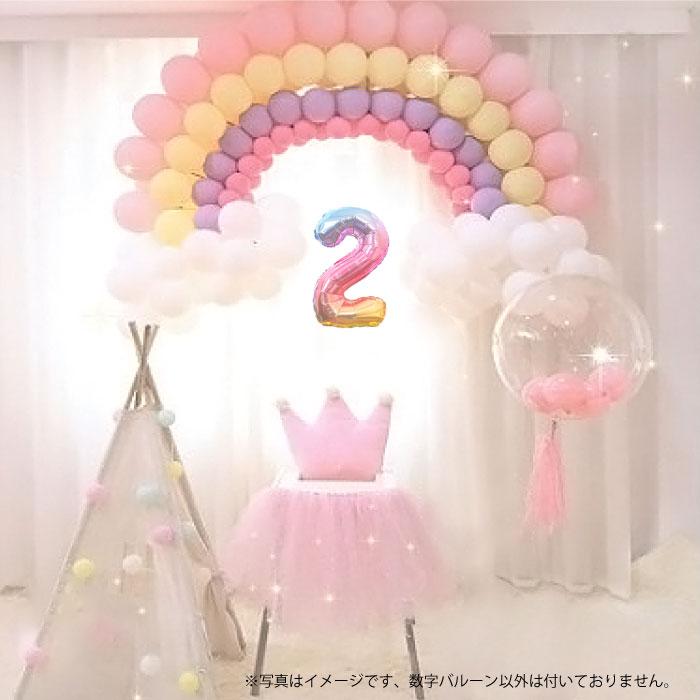 誕生日 飾り付け バルーン 数字 2枚セット レインボー 風船 ナンバー