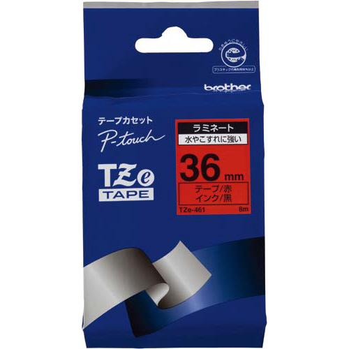 ブラザー ピータッチ用TZeテープカセット 赤に黒文字 36ミリ幅 TZE-461