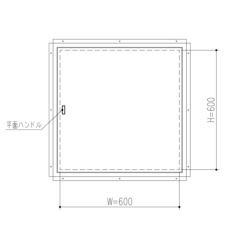 杉田エース(株) SUSメーター点検口ビス止め仕様 600角 サイズ600×600 外寸法710×710 平面ハンドル付(鍵付)｜shimizu-kanamono｜02