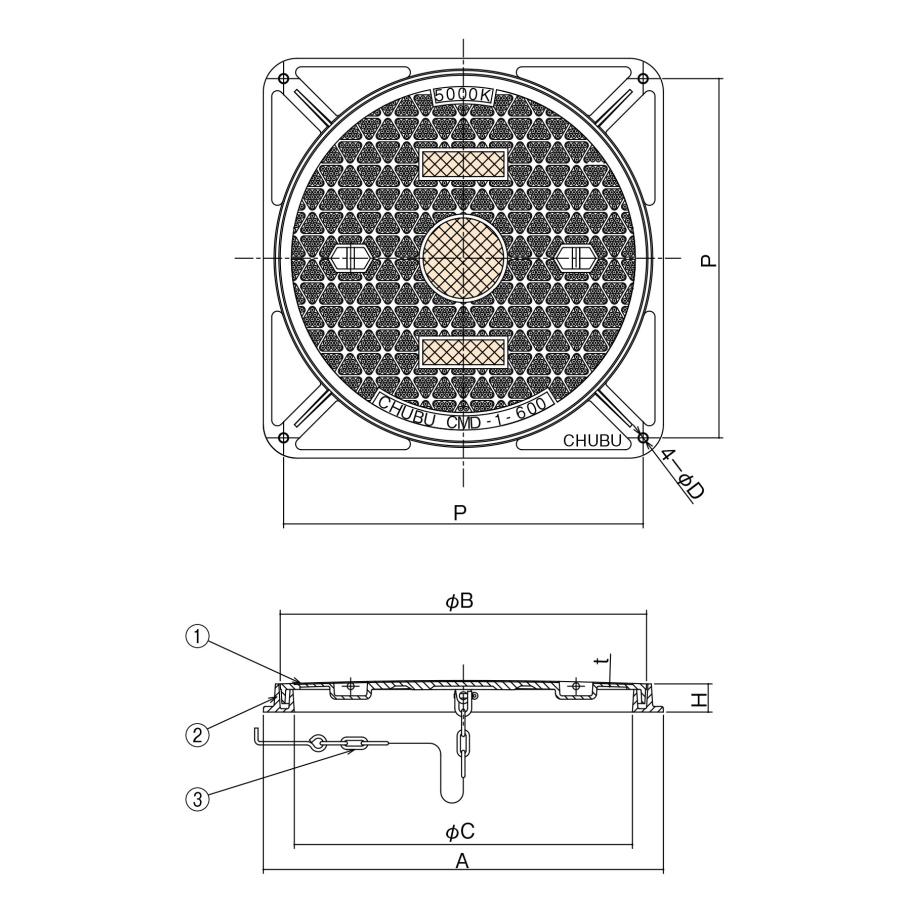 (株)中部コーポレーション マンホールカバー CMD-1P-450N (重荷重用)｜shimizu-kanamono｜07