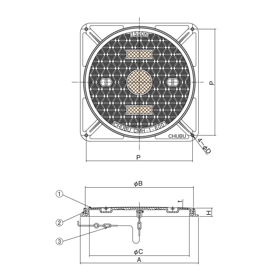 (株)中部コーポレーション　マンホールカバー　CMH-1-600N　(中荷重用)