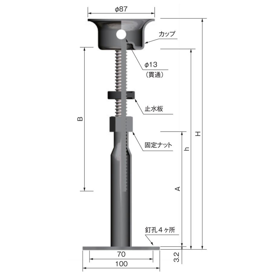 足場仮設金物 支柱受け金物 アシストベース H200 耐圧盤高さ170mm~240mm用 岡部｜shimizu-kanamono｜03