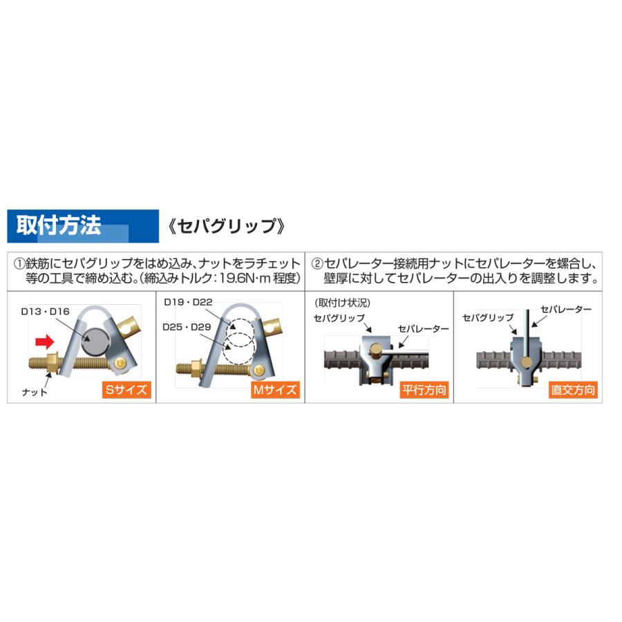 セパレーター取付金物 セパグリップM9 溶接タイプ 鉄筋D19〜D29