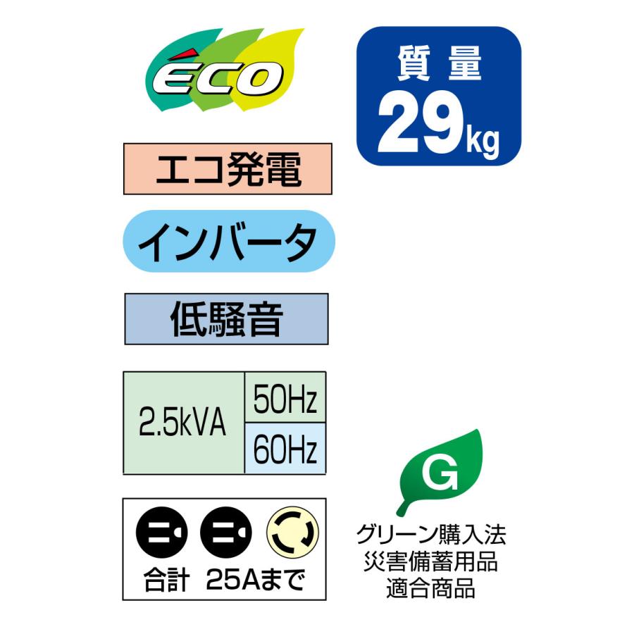 インバーター発電機 IEG2500 定格出力2.5kVA 低騒音 ガソリンエンジン 軽量 新ダイワ(やまびこ)｜shimizu-kanamono｜02