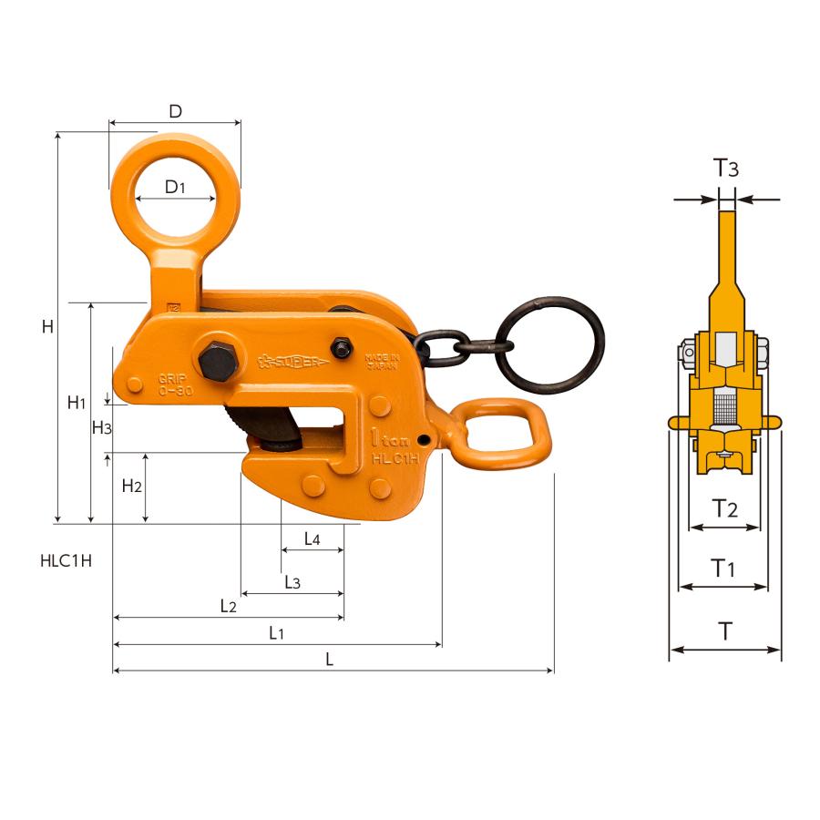 SUPER TOOL スーパーツール 横吊クランプ(ロックハンドル式) HLC0.5H
