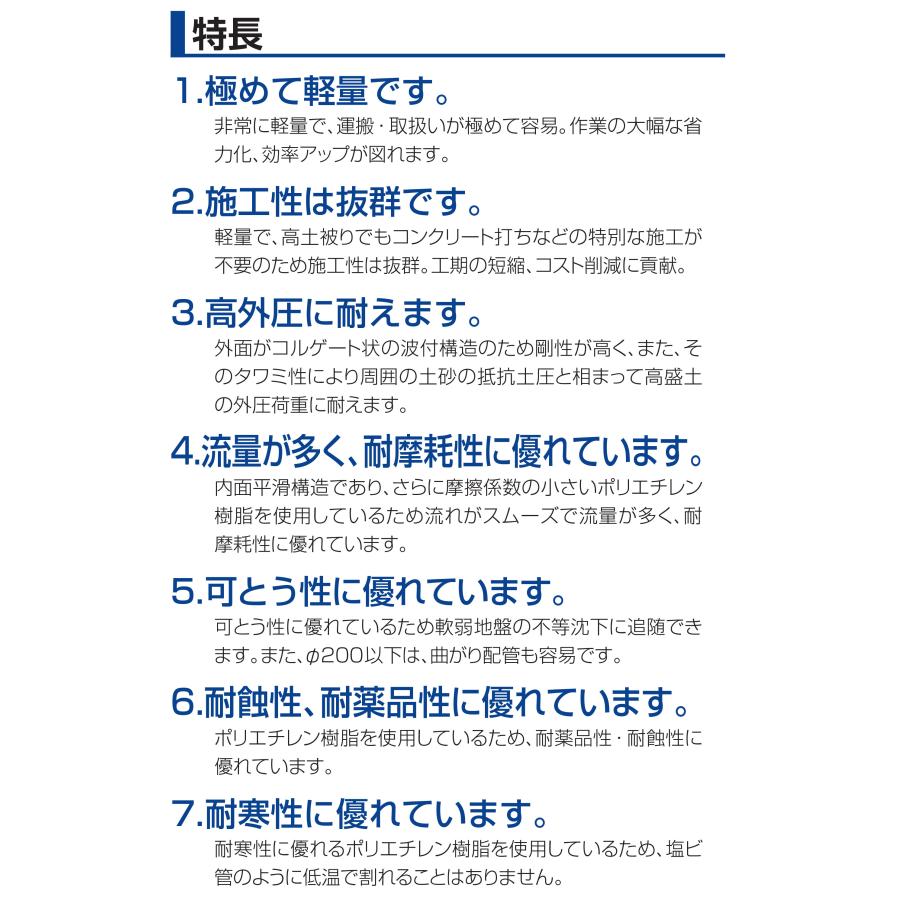 土木集排水用外圧管 TACパイプA型(有孔管) TPAH150 外径172.5×内径150×4m ダブル管 ナガセルータック_3