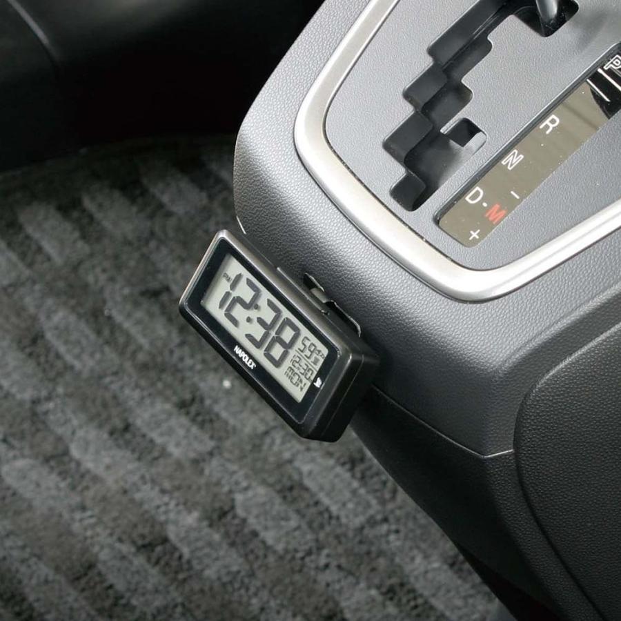 ナポレックス 車用 電波時計 Fizz ブラック 期間限定 大型液晶 Fizz-940 配線不要 激安通販新作 ブルーLEDバックライト 汎用 アラーム機能付