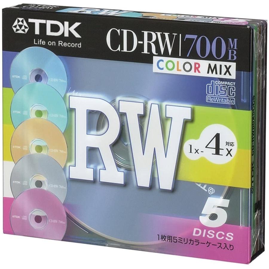 TDK CD-RWデータ用700MB 4倍速カラーミックス5mm厚ケース入り5枚パック CD-RW80X5CCS｜shimizuwebshop103｜02