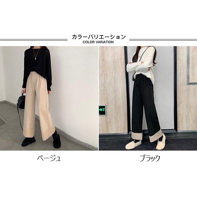 レディース ワイドパンツ 厚手 ツイードパンツ 九分丈 パンツ ウエストゴム 女性 ガウチョパンツ 秋冬 ロングパンツ レトロ お洒落｜shimogamo｜02