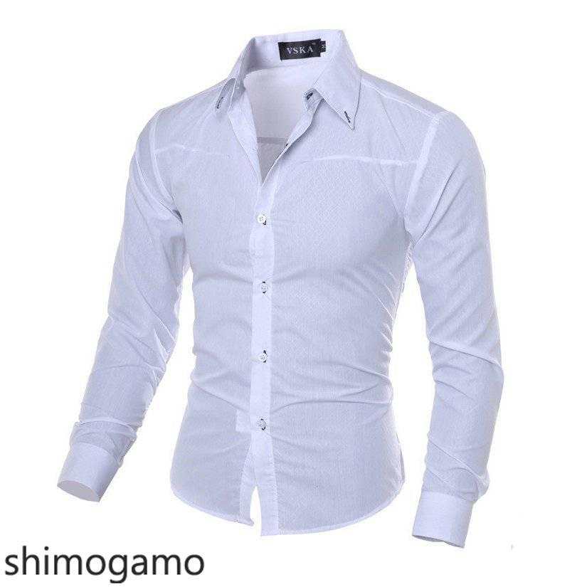 シャツ メンズ 長袖 ドレスシャツ トップス 黒 白 大きいサイズ ブラウス カジュアル ウエストシェイプ ボタンダウンシャツ｜shimogamo｜11