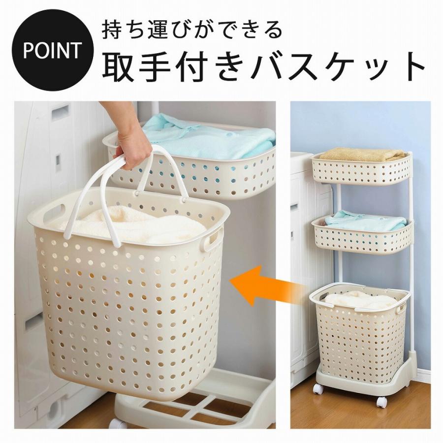 レクエア ランドリーバスケット 3段 アイボリー 日本製 洗濯かご 小物