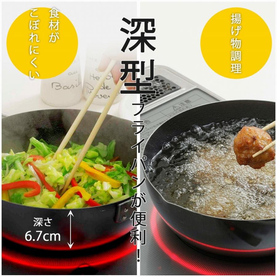 下村企販 ファイバーライン加工 鉄製深型いため鍋 20cm （木柄