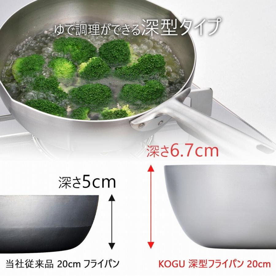 KOGU 深型 フライパン 20cm 燕三条 IH対応 直火OK 軽い 食洗機対応 熱