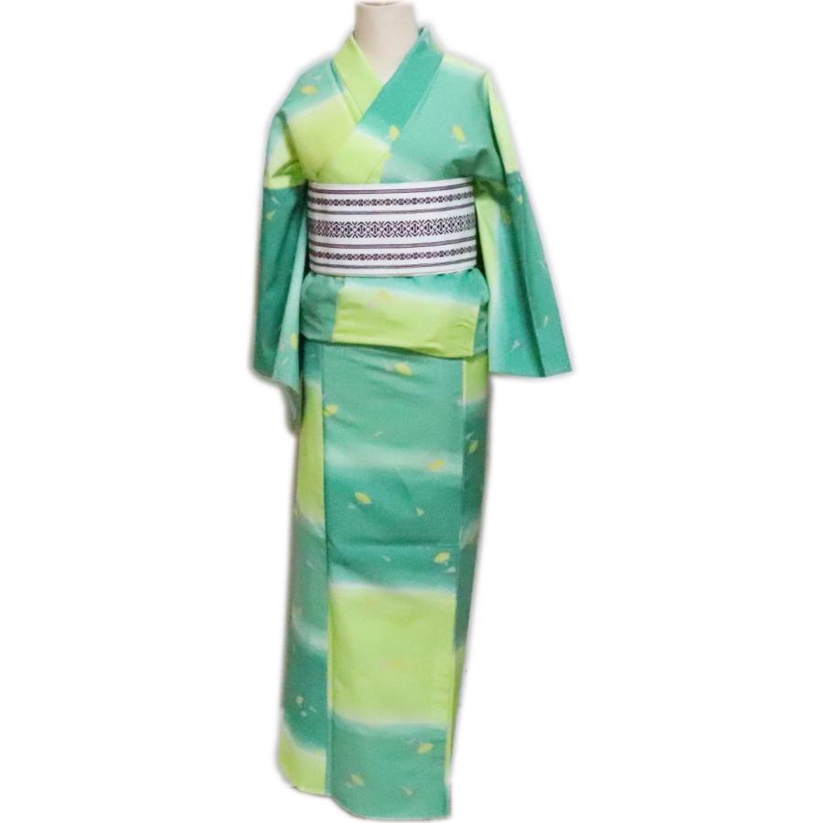 仕立上　小紋“単衣仕立　緑・黄緑地　扇「舞台衣装・ステージ衣装」日本舞踊・演劇・着物　踊り着物 踊り用 仕立上 小紋“単衣仕立 緑・黄緑地 扇「舞台衣装・ステージ衣装」日本