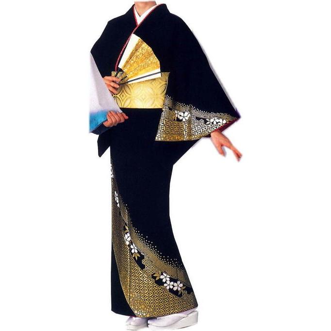 仕立上 絵羽“胴抜仕立 ピンク黒色分け地 金箔 桜花びら「舞台衣装