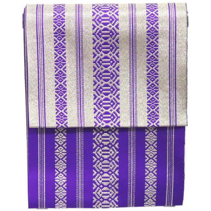 八寸帯・踊り帯　ラメ　金地紫献上　紫地金献上　単衣　平帯　日本舞踊・舞台・ステージ・カラオケ】【在庫処分】８寸帯　リバーシブル 八寸帯・踊り帯 ラメ 金地紫献上 紫地金献上 単衣 平帯 日本舞踊・舞台