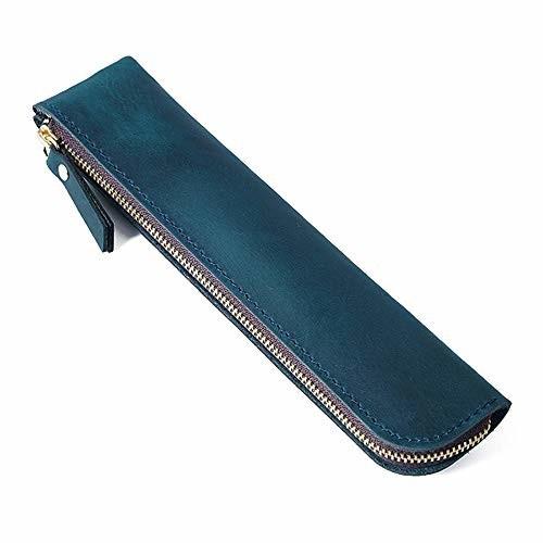 Woowa ペンケース 革 手作り レザー 筆箱 おしゃれ スリム シンプル 復古 青 しもやな商店 通販 Yahoo ショッピング