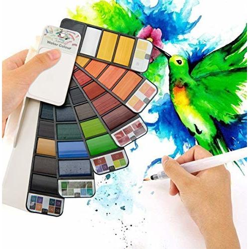 水彩絵の具 絵の具 折り畳み式 固形水彩 初心者向け 水筆付属 携帯やすい 水彩画 美術 画材 絵具セット 33色 しもやな商店 通販 Yahoo ショッピング