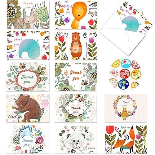 サンキューカード メッセージカード グリーティングカード Thank You 激安 超特価 12枚入り かわいい動物 ありがとう カード