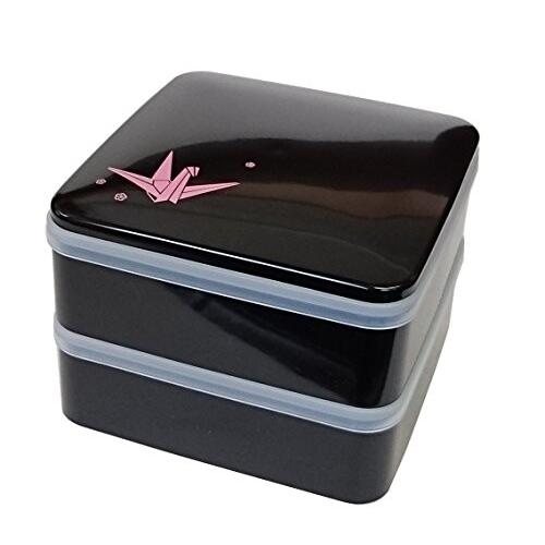 若泉漆器 2段重箱 5寸丸重 黒 折鶴 内黒 パッキン中蓋2枚入 H 150 46 Salenew大人気