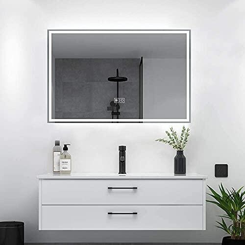 【SALE／10%OFF Beautimira LED ミラー 洗面所 浴室鏡 洗面台 満点の シルバー 40 60CM 横掛け縦掛け可能 3色調整可能 ledライト付