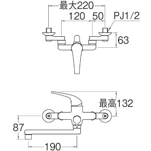 SANEI　浴室用　シングルシャワー混合栓　ホース長さ1.6m　SK170S9K-13　寒冷地仕様