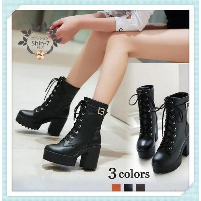 ショートブーツ レディース 編み上げ エンジニアブーツ 合皮レザー 太いヒール 女性用 厚底ブーツ 美脚 靴 人気 秋冬 新作 Ktu090 Shin 通販 Yahoo ショッピング