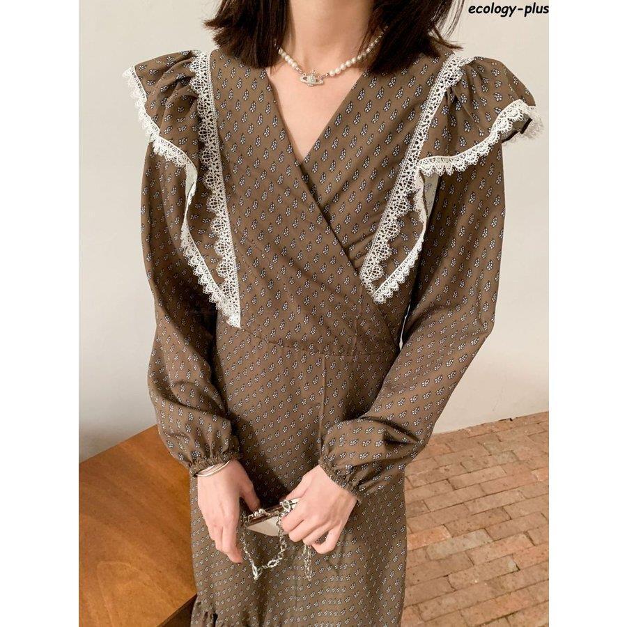 セール30 Off レトロなドレス フランスタイプ レデイース ファッション ワンピース 花柄 長袖 Vネック 21新作 春 スカート お気にいる Vitae Chandias Cl