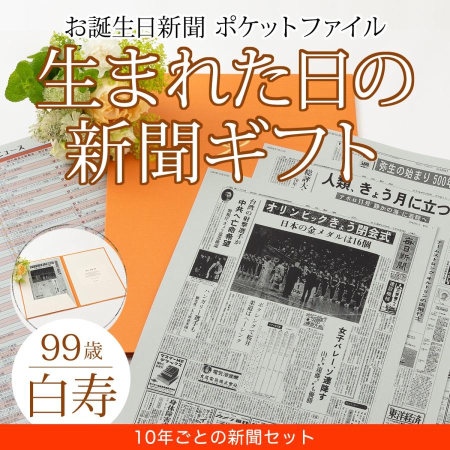 白寿 99歳 白寿のお祝い プレゼント 記念品 男性 女性 生まれた日の新聞 誕生日 10年ごと 0歳 90歳 新聞10枚セット お誕生日新聞 通販 Yahoo ショッピング