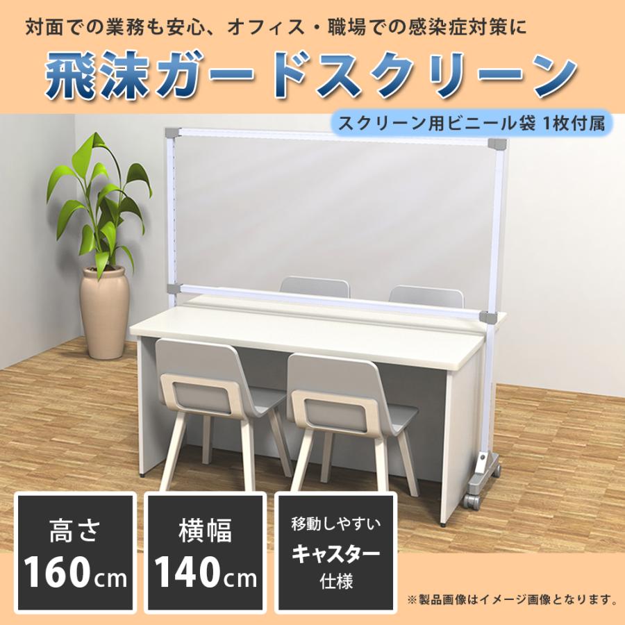 【日本限定モデル】 飛沫ガードスクリーン キャスター型 幅140cm 高さ160cm オフィスパーテーション、間仕切り