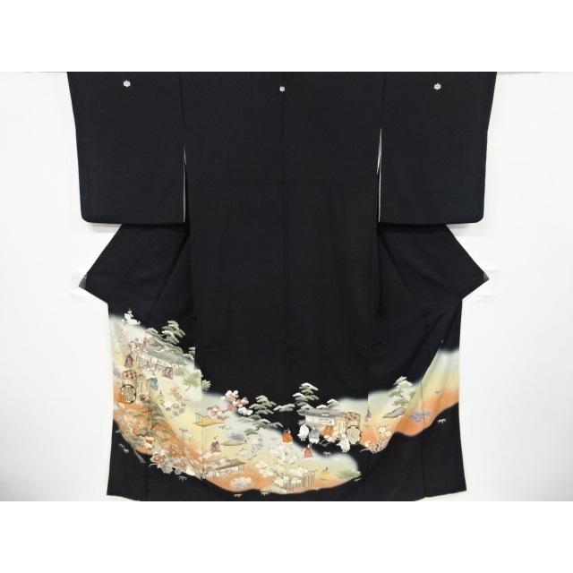 リサイクル 作家物 寿光織 時代人物風景模様留袖(比翼付き) 黒留袖