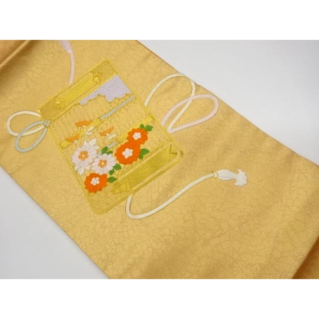 リサイクル 金駒刺繍縅毛に花模様名古屋帯
