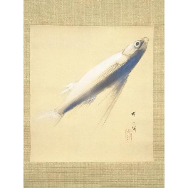 ys5575639; 山下竹斎筆 飛魚図 肉筆絹本掛軸（共箱）【道】