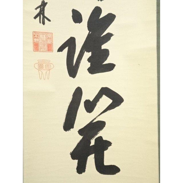 ys7014211;  【かわば】 大徳寺　尾関桃林筆　「百花為誰開」一行書　肉筆紙本掛軸（共箱）【道】