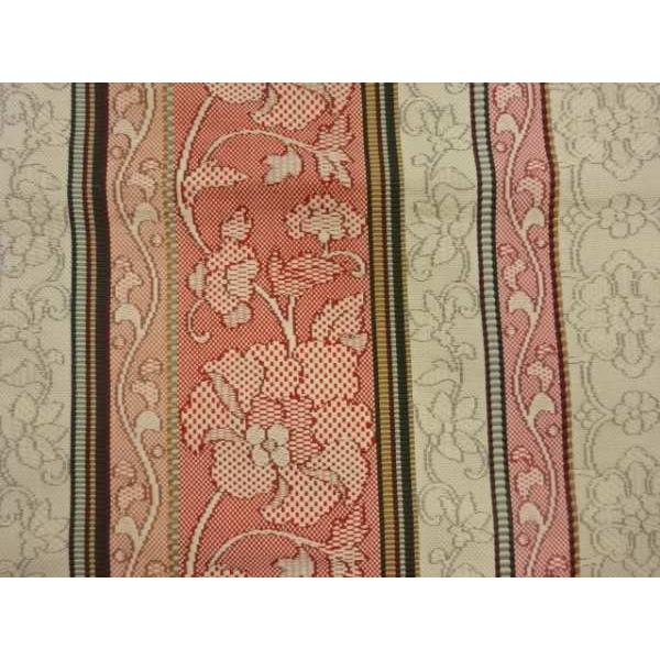 本場筑前博多織　半幅帯　織り出し　花唐草模様　縞模様　正絹　ポケット付No.45 本場筑前博多織 半幅帯 織り出し 花唐草模様 縞模様 正絹 ポケット付No