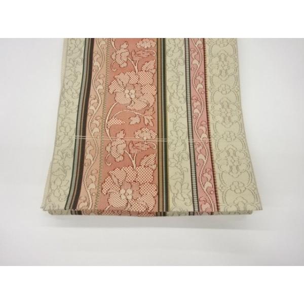 本場筑前博多織 半幅帯 織り出し 花唐草模様 縞模様 正絹 ポケット付No