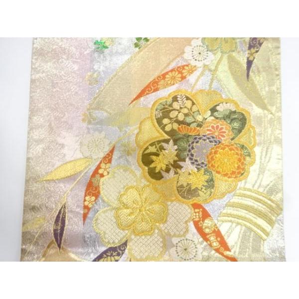 ys7104657; 佐賀錦 束ね熨斗に枝垂れ桜模様織り出し振袖用袋帯  